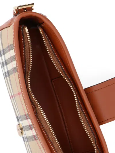 Burberry Canvas Sling Shoulder Bag With Checkered Pattern In Brown