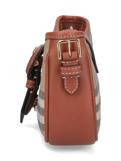 Burberry Canvas Sling Shoulder Bag With Checkered Pattern In Brown
