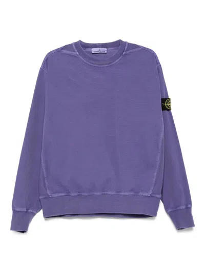 Stone Island Ribbed Crew Neck Sweatshirt In Purple