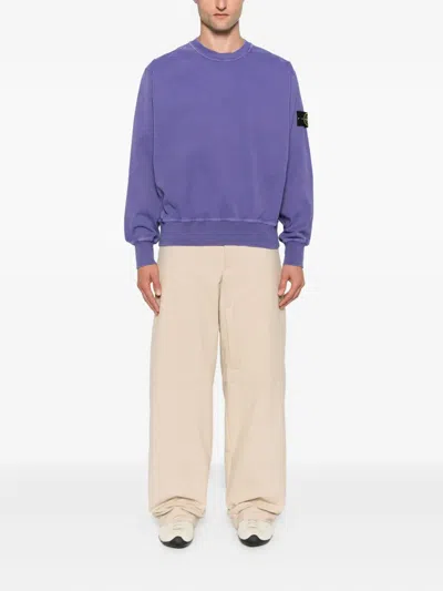 Stone Island Ribbed Crew Neck Sweatshirt In Purple