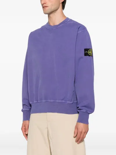 Stone Island Ribbed Crew Neck Sweatshirt In Purple