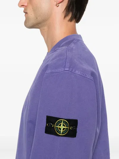 Stone Island Ribbed Crew Neck Sweatshirt In Purple