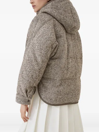 人字纹图案斑纹羽绒夹克