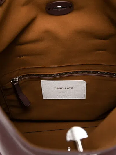Zanellato Saeta Medium Leather Tote Bag With Studded Detailing In Brown