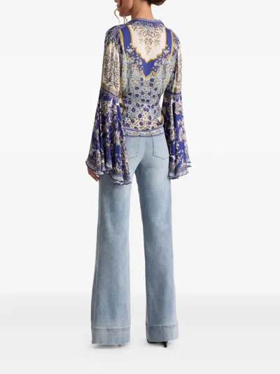 Alice And Olivia Alice + Olivia Willa Printed Blouse In Blue