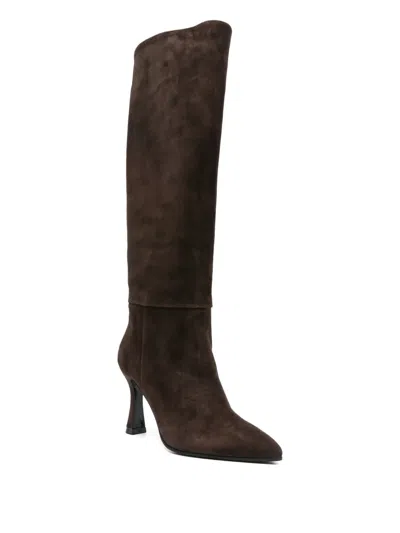 Evaluna 90mm Suede Pointed-toe Knee-high Boots In Brown