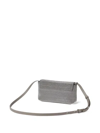 Brunello Cucinelli Rectangular Leather Shoulder Bag With Adjustable Strap In Gray