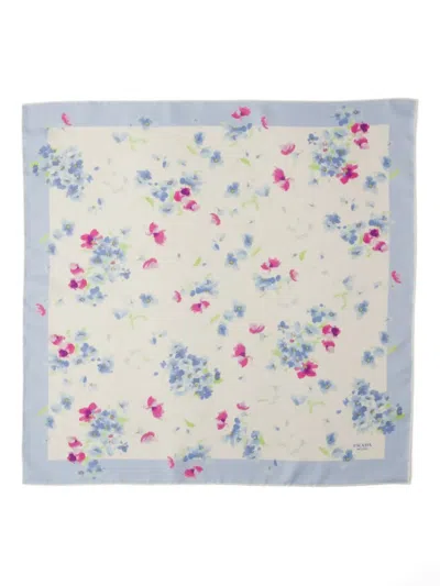 Prada Floral-print Twill Scarf In Blue