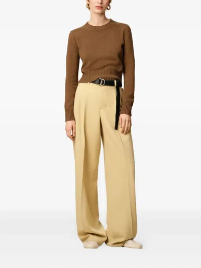 Ami Alexandre Mattiussi Cropped Brown Cashmere Blend Sweater With Heart Detail