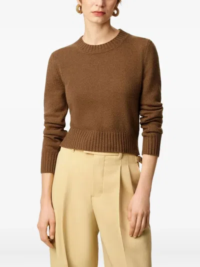Ami Alexandre Mattiussi Cropped Brown Cashmere Blend Sweater With Heart Detail