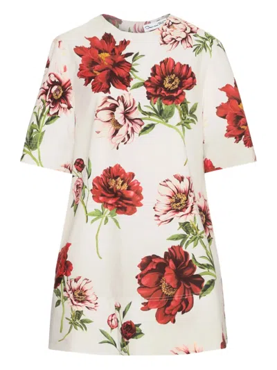 Oscar De La Renta Peony Printed Poplin Shift Dress In Multi