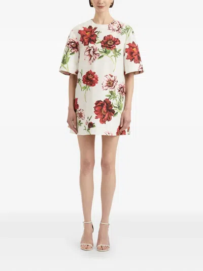 Oscar De La Renta Peony Printed Poplin Shift Dress In Multi