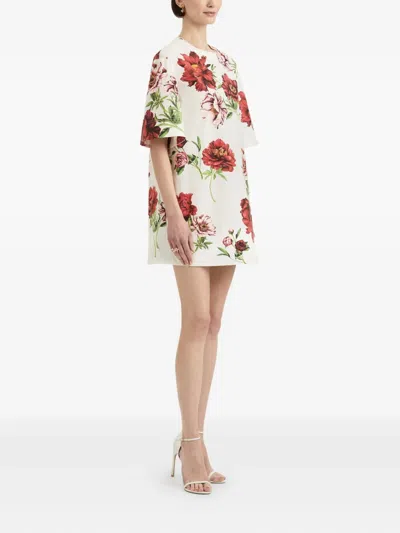 Oscar De La Renta Peony Printed Poplin Shift Dress In Multi