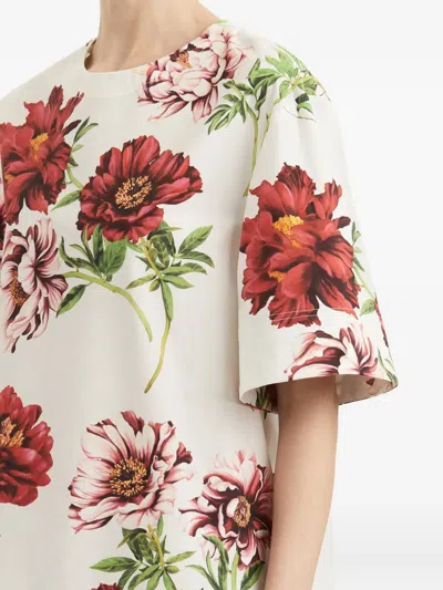 Oscar De La Renta Peony Printed Poplin Shift Dress In Multi