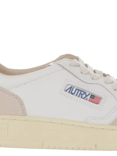 Autry Medalist Low Sneakers In White And Burgundy Suede And Leather In Red