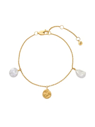 Monica Vinader Womens Capri 18ct Yellow Gold Vermeil And Keshi Pearl Station Bracelet