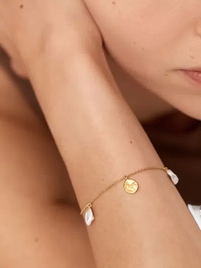 Monica Vinader Womens Capri 18ct Yellow Gold Vermeil And Keshi Pearl Station Bracelet