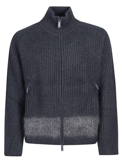 Dsquared2 Full-zip Cardigan With Mohair Inlay In Gray