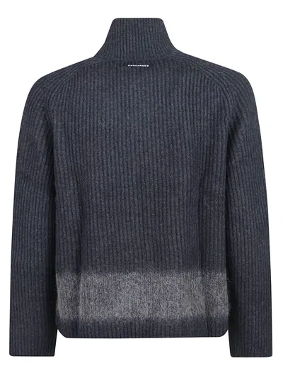 Dsquared2 Full-zip Cardigan With Mohair Inlay In Gray