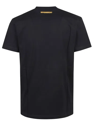 Dsquared2 Black Crewneck T-shirt With Print On The Front And Logo Lettering On The Rear In Black