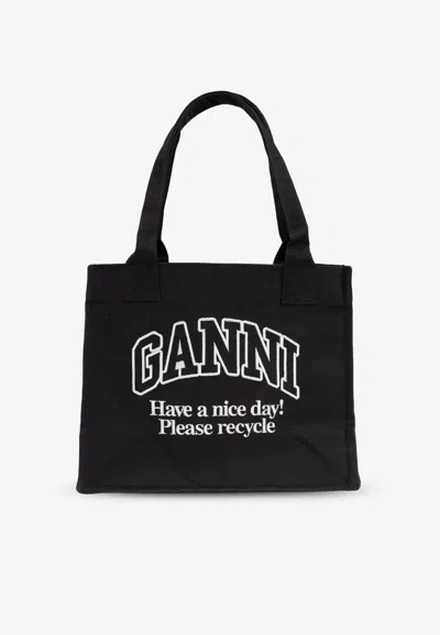 Ganni Recycled Cotton Large Tote Bag In Black