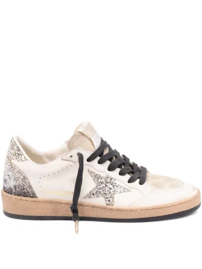 Golden Goose Silver/white Ballstar Sneaker With Glitter In White