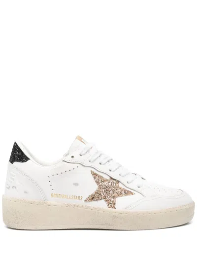 Golden Goose Ball Star 2 Sneakers With Gold Glitter Star And Black Glitter Heel Tab In White