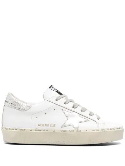 Golden Goose Hi Star Sneakers In White/platinum Leather And Suede In White