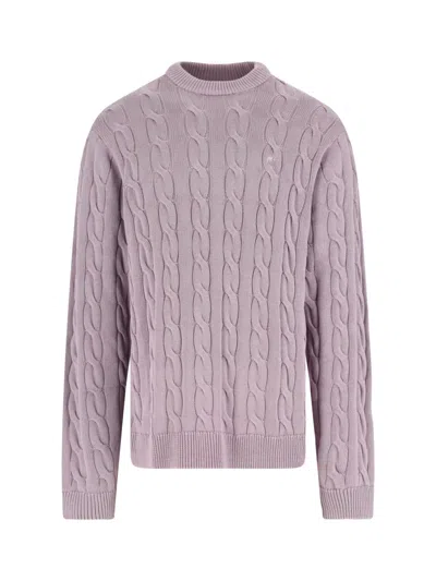 Carhartt Cable Knit Crew Sweater With Long Sleeves In Purple