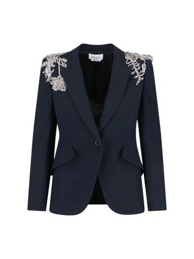Alexander Mcqueen Mcqueen Silver Tattoo Peak Shoulder Blazer In Black