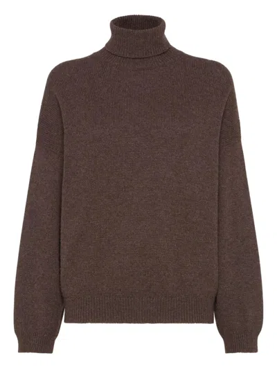 Brunello Cucinelli Turtle Neck Collar In Brown