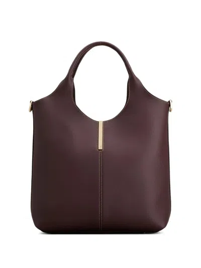 Tod's Logo Engraved Small Shopper Bag In Burgundy