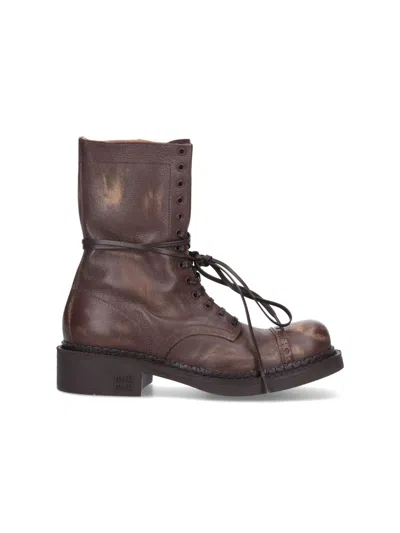 Miu Miu Calfskin Cap-toe Combat Boots In Brown