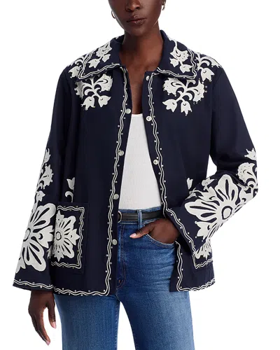 Sea Floral-embroidered Buttoned Jacket In Black