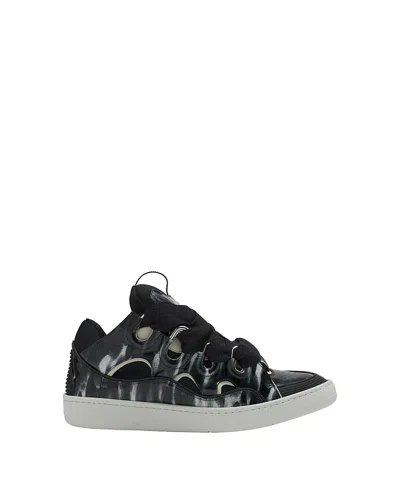 Lanvin Black Curb Leather Sparkles Sneakers In Multi