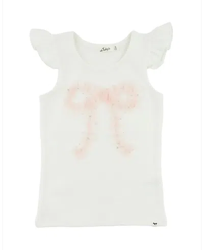 Oh Baby ! Girls' Ruffle Bow Fleck Tulle Applique Flutter Tank - Little Kid In White