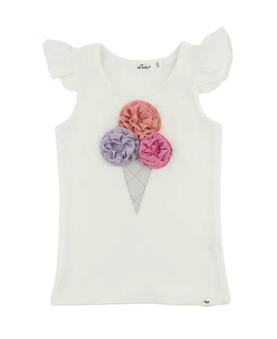 Oh Baby ! Girls' Ice Cream Bright Sparkle Applique Flutter Tank - Little Kid In White