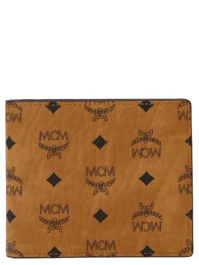 Mcm Printed Half-fold Wallet In Brown