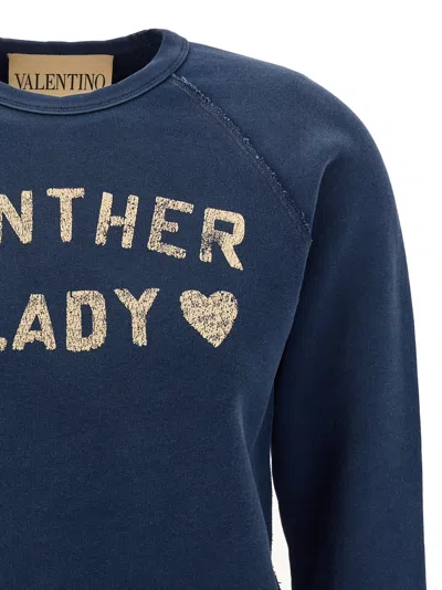 Valentino Panther Lady Crew Neck Sweatshirt In Blue