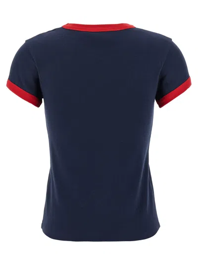 Valentino Crewneck Short Sleeves Contrast Trim Tops In Blue