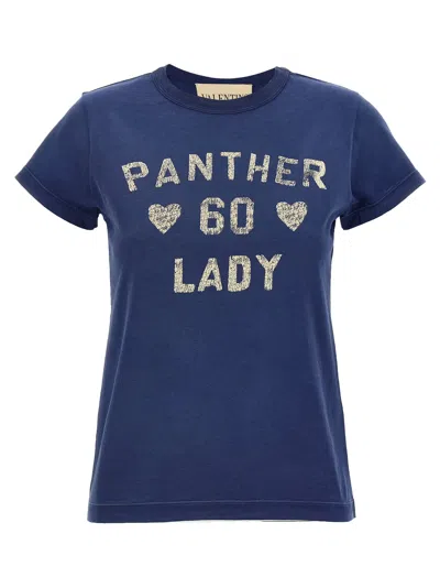Valentino Panther Lady Crew Neck T-shirt In Blue