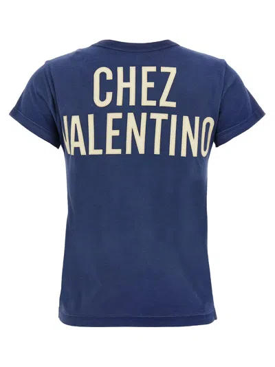 Valentino Panther Lady Crew Neck T-shirt In Blue