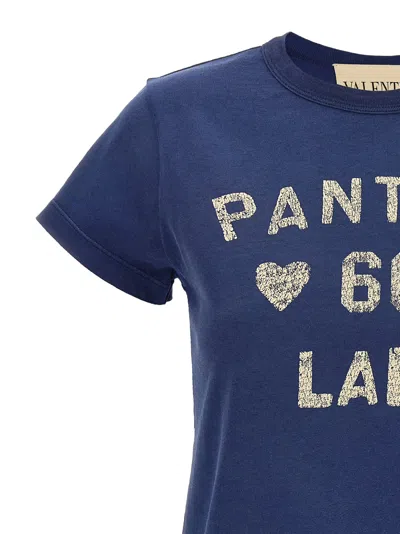 Valentino Panther Lady Crew Neck T-shirt In Blue