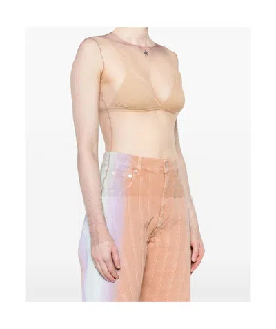 Mugler Gradient-effect Mesh Top In White