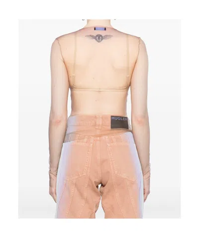Mugler Gradient-effect Mesh Top In White