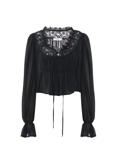 Chloé Silk Georgette And Lace Top In Black