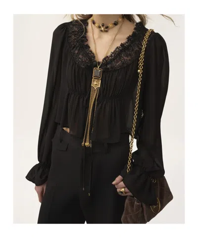 Chloé Silk Georgette And Lace Top In Black
