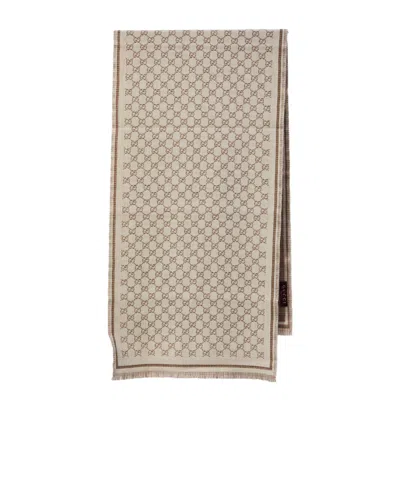 Gucci Beige And Ivory Gg Wool Scarf In Neutral