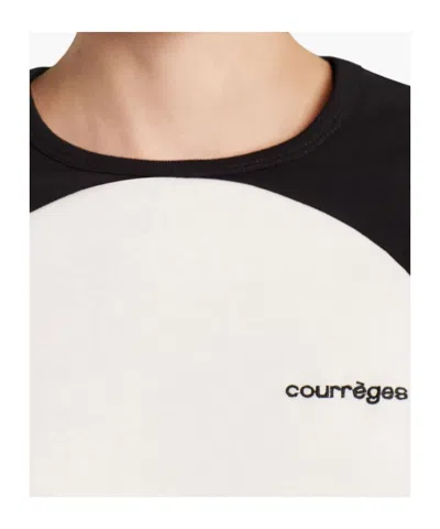 Courrèges Long-sleeved Contrast T-shirt With Rounded Hem And Logo Print In Black