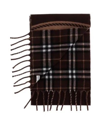 Burberry Reversible Cashmere Scarf With Check Pattern In Brown